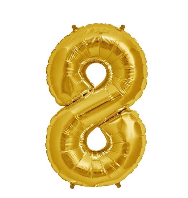 Gold Number 8 Balloons 34" (Foil)