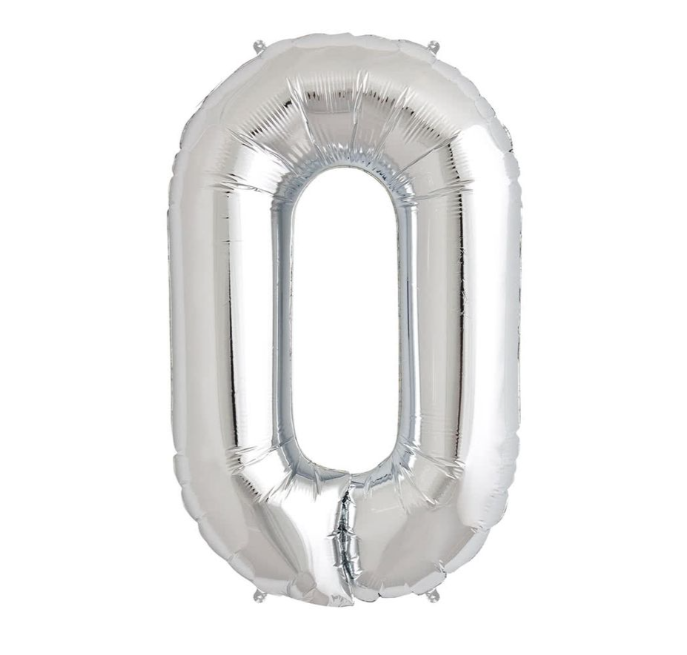 Silver Number 0 Balloons 34" (Foil)