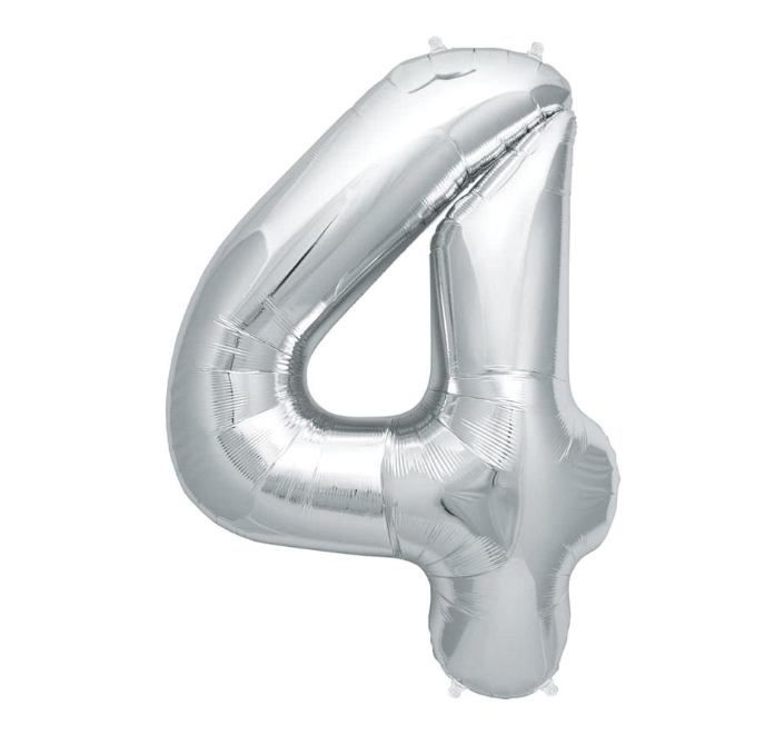 Silver Number 4 Balloons 34" (Foil)