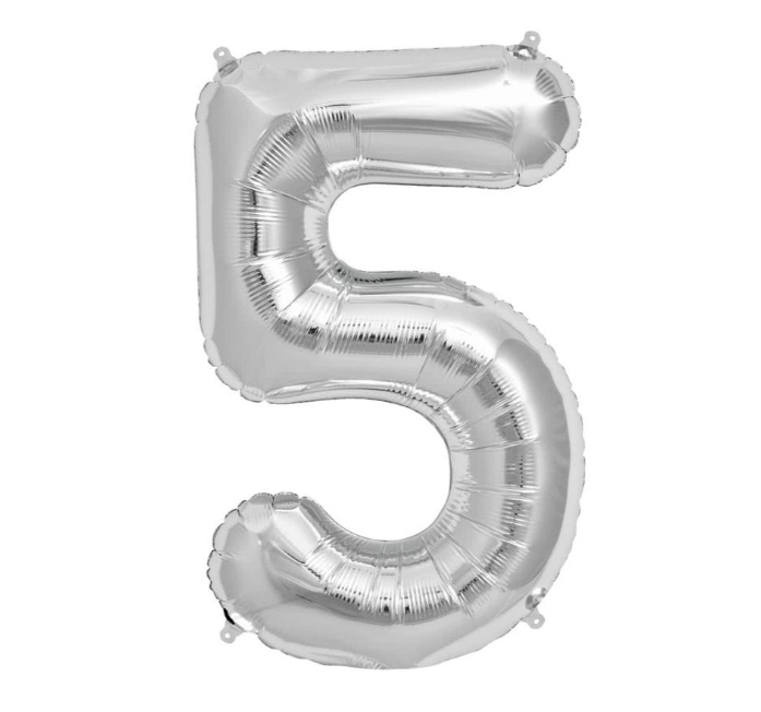 Silver Number 5 Balloons 34" (Foil)