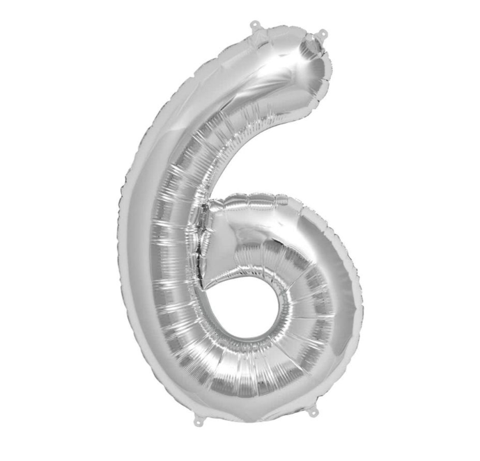 Silver Number 6 Balloons 34" (Foil)