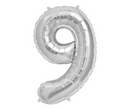 Silver Number 9 Balloons 34" (Foil)