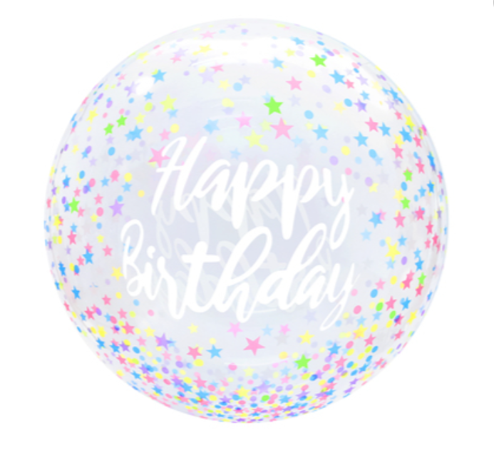 Clear Balloon 20” - Happy Birthday - Starry