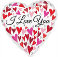Silver Heart Shaped 18" Foil Balloons - I Love You