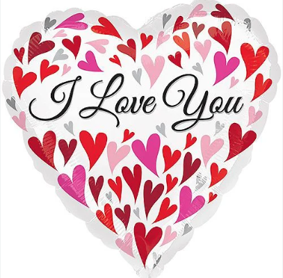 Silver Heart Shaped 18" Foil Balloons - I Love You