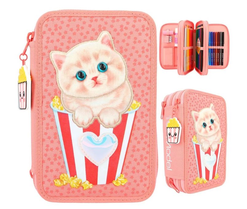 TOPModel Triple Pencil Case with Cat Application CUTIE STAR