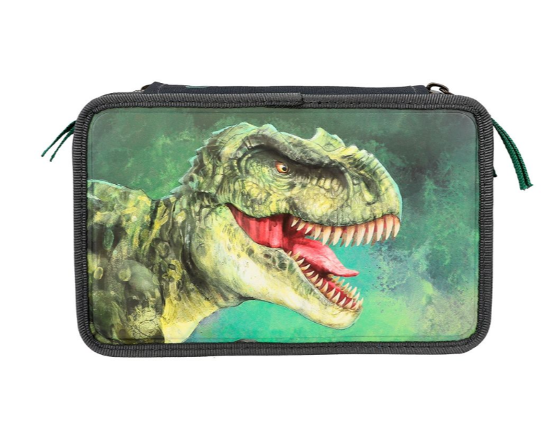 Dino World Triple Pencil Case Green With 3D Effect