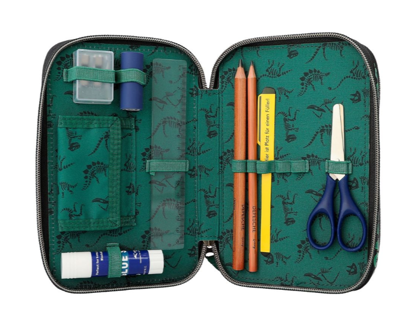 Dino World Triple Pencil Case Green With 3D Effect