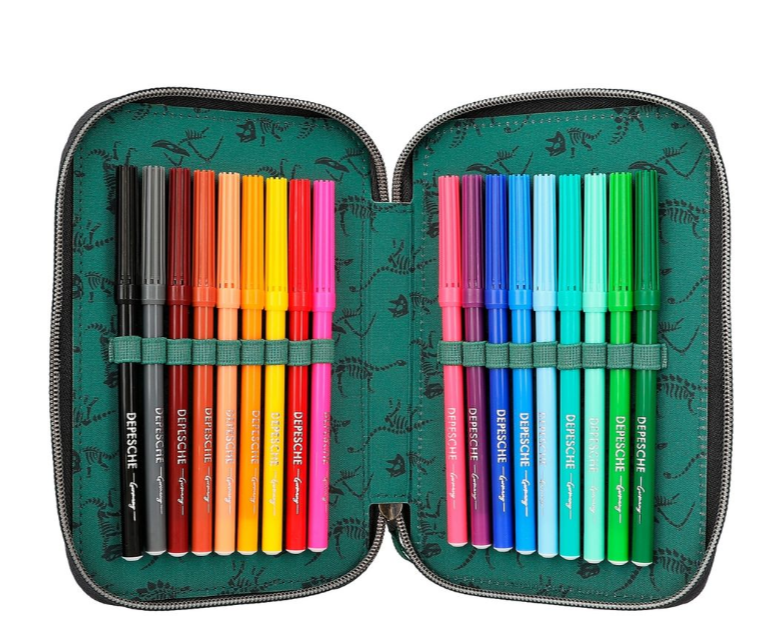 Dino World Triple Pencil Case Green With 3D Effect