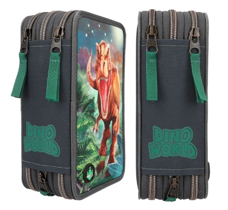 Dino World Triple Pencil Case LED Grey