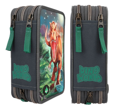 Dino World Triple Pencil Case LED Grey
