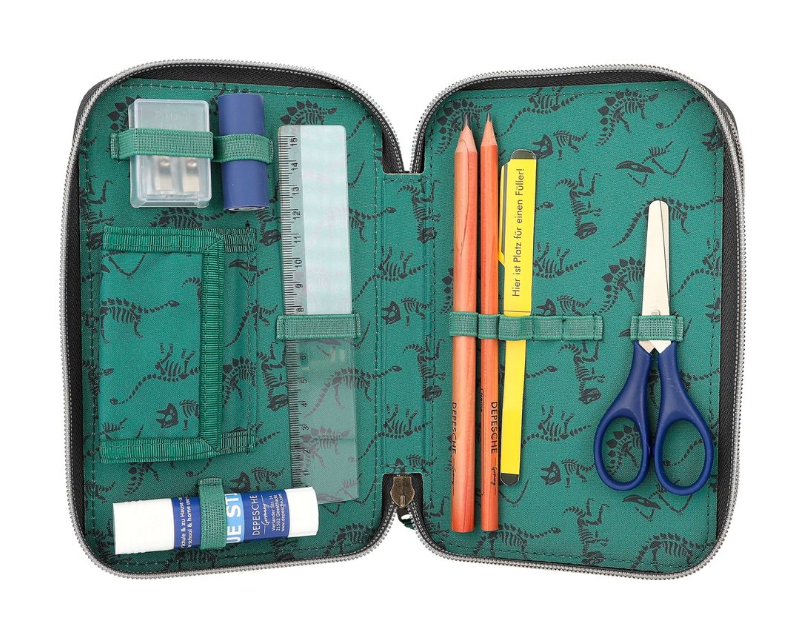 Dino World Triple Pencil Case LED Grey