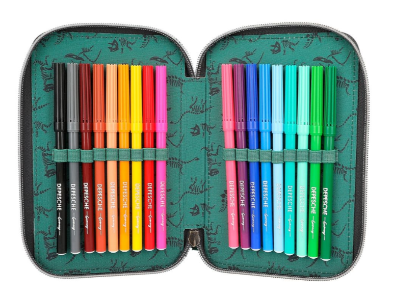 Dino World Triple Pencil Case LED Grey